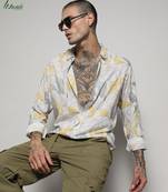 Campus sutra men's ecoliva grey & yellow minimal lined shirt