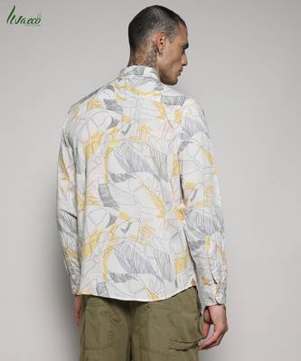 Campus sutra men's ecoliva grey & yellow minimal lined shirt 3