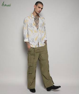 Campus sutra men's ecoliva grey & yellow minimal lined shirt 4
