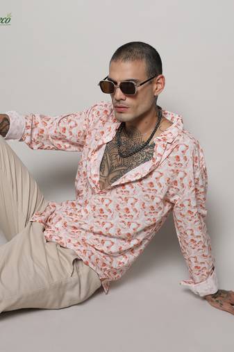 Campus sutra men's ecoliva orange abstract swirl shirt