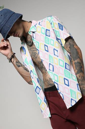 Campus sutra men's ecoliva multicolour rhombus strokes shirt