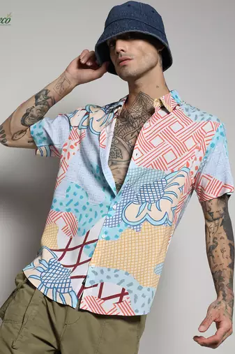 Campus sutra men's ecoliva multicolour abstract patch shirt