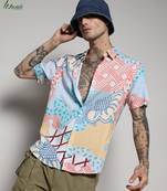 Campus sutra men's ecoliva multicolour abstract patch shirt