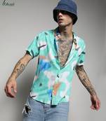 Campus sutra men's ecoliva mint green abstract strokes shirt