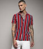 Men's navy blue & crimson red club striped shirt