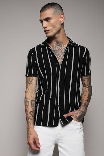 Men's black & white pencil striped shirt