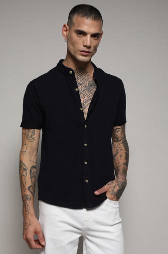 Men's black solid casual shirt