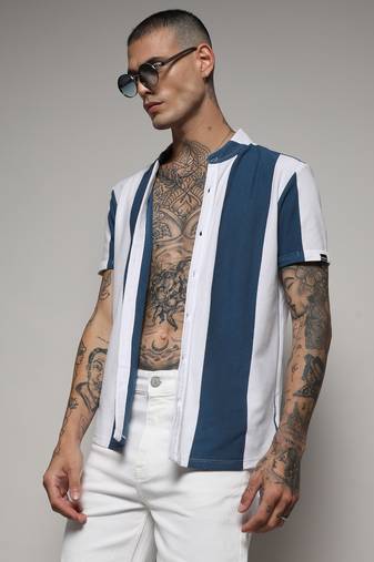 Men's striped button up cotton shirt