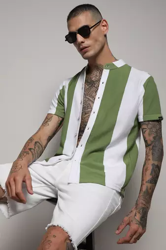 Men's striped button up cotton shirt