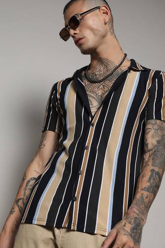 Men's striped button up cotton shirt