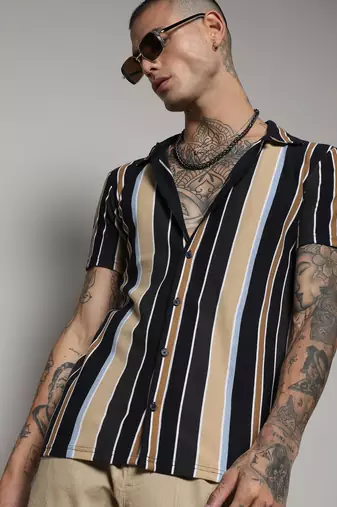 Men's striped button up cotton shirt