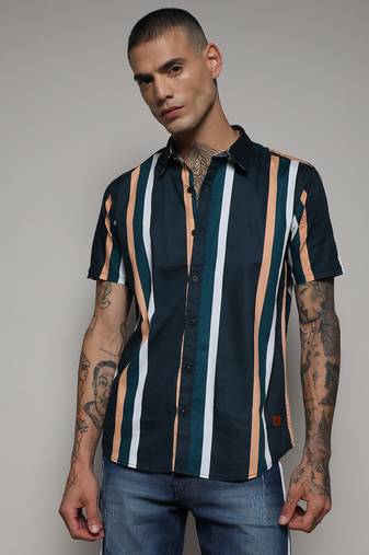 Men's prussian blue club striped shirt