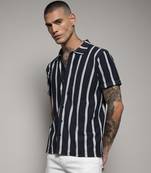 Men's prussian blue contrast halo striped shirt