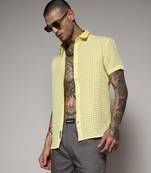 Men's lemon yellow see-through square shirt