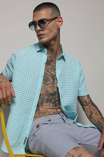 Men's light blue see-through square shirt