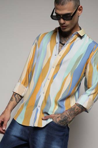 Men's multicolour contrast abstract print shirt