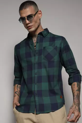 Men's navy blue & forest green buffalo check shirt