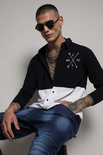 Men's navy blue & white contrast panel shirt