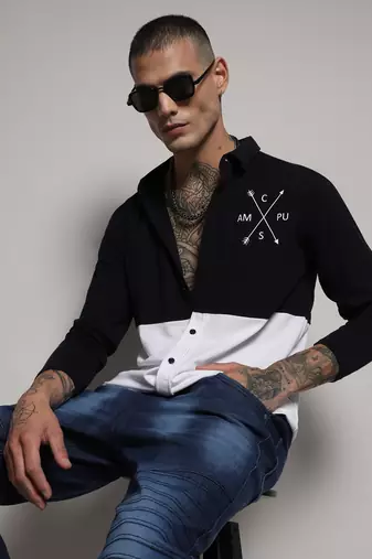 Men's navy blue & white contrast panel shirt