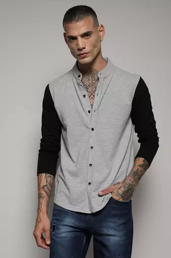 Men's white & grey contrast sleeve shirt
