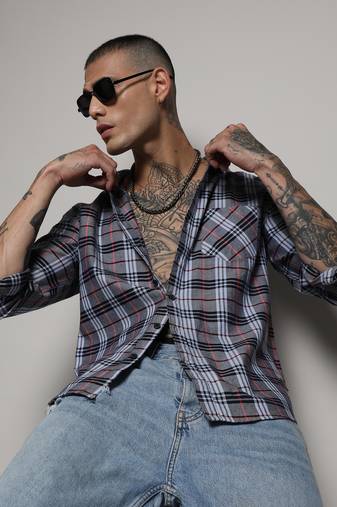 Men's dark grey tartan plaid shirt