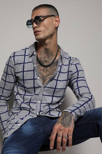 Men's grey graph check shirt