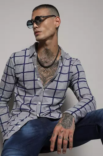 Men's grey graph check shirt