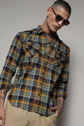 Men's multicolour cargo tartan plaid shirt
