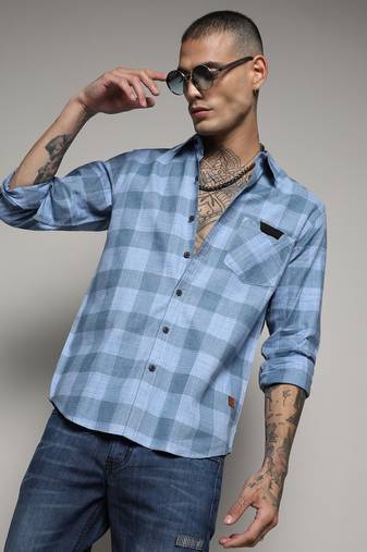 Men's cotton blue checks shirt