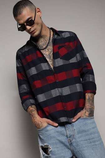 Men's navy blue & red gun club check shirt
