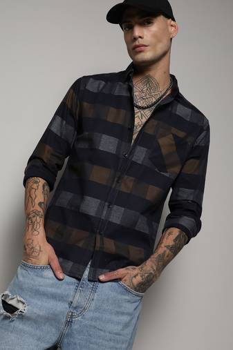 Men's grey & olive green gun club check shirt