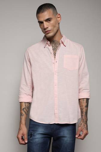 Men's solid light pink regular fit shirt