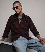 Men's black & maroon red horizontal halo striped shirt