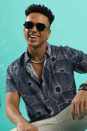 Campus sutra men's mushroom print button up shirt