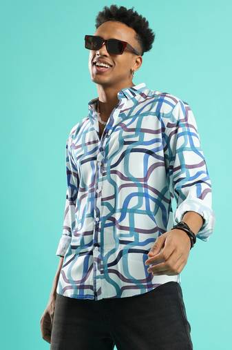 Campus sutra men's abstract print button up shirt
