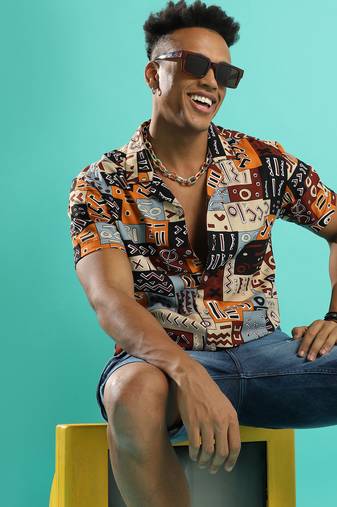 Campus sutra men's multicolour aztec print shirt