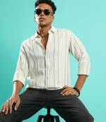 Campus sutra men's beige contrast pinstriped shirt