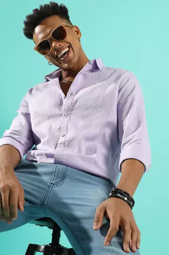 Campus sutra men's lavender self-design striped shirt