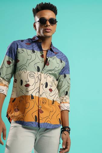 Campus sutra men's multicolour face line shirt