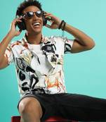 Campus sutra men's brown & black foliage horse shirt