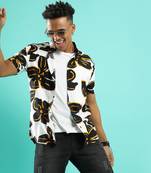 Campus sutra men's white & black maxi floral print shirt