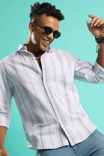 Campus sutra men's lilac barcode striped shirt