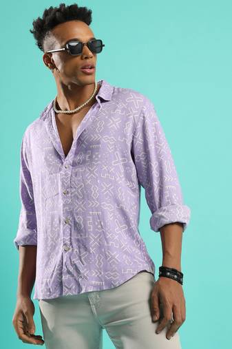Campus sutra men's lavender minimal aztec shirt
