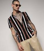 Campus sutra men's black & brown barcode striped shirt