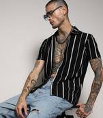 Campus sutra men's black & white pencil striped shirt