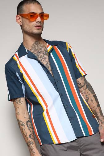 Campus sutra men's striped button up cotton shirt