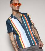 Campus sutra men's striped button up cotton shirt