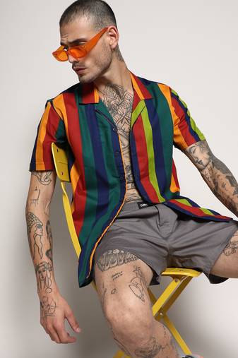 Campus sutra men's multicolour awning striped shirt
