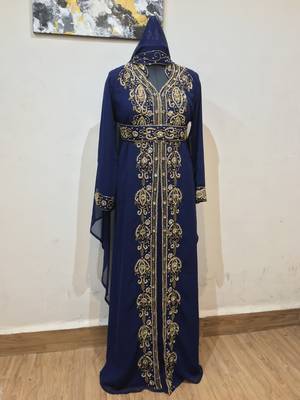 Navy Blue color Full Sleeves Handmade Moroccan Kaftan 1