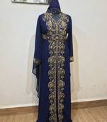 Navy Blue color luxurious Full Sleeves Handmade Moroccan Kaftan.